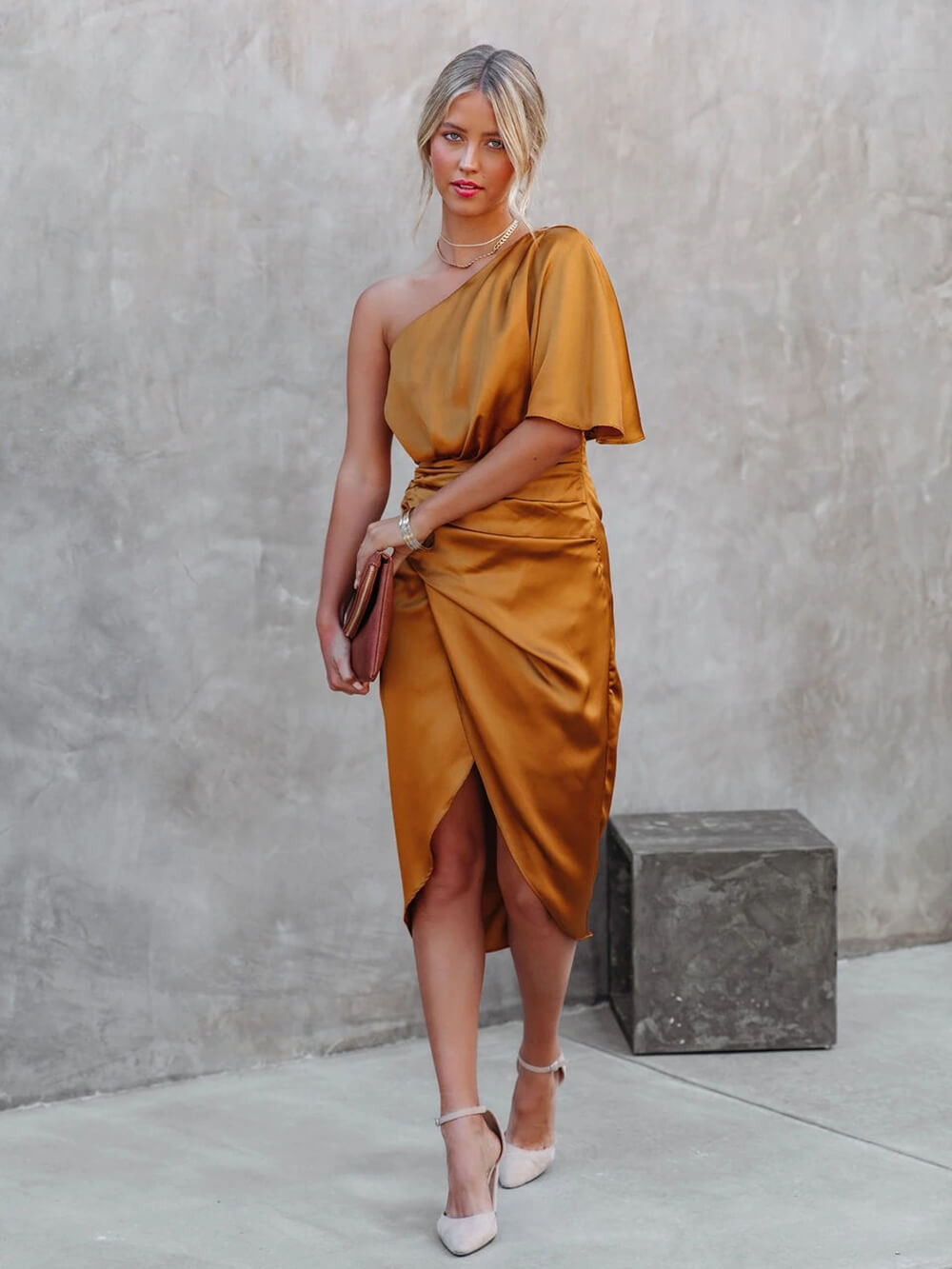 Shoulder One Midi Dress: Drape Asymmetric