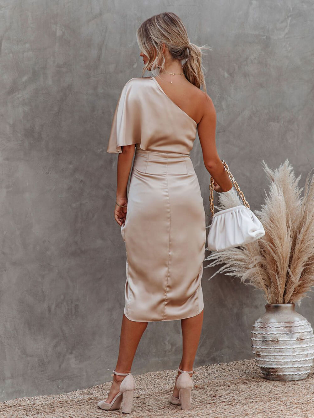 Shoulder One Midi Dress: Drape Asymmetric