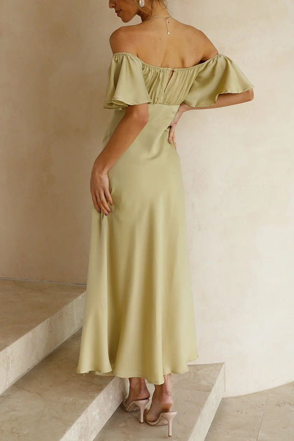 Split Side Midi Dress: Off The Shoulder Flutter Sleeve