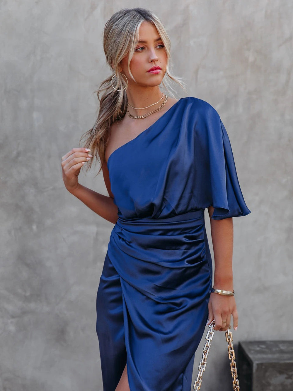 Shoulder One Midi Dress: Drape Asymmetric