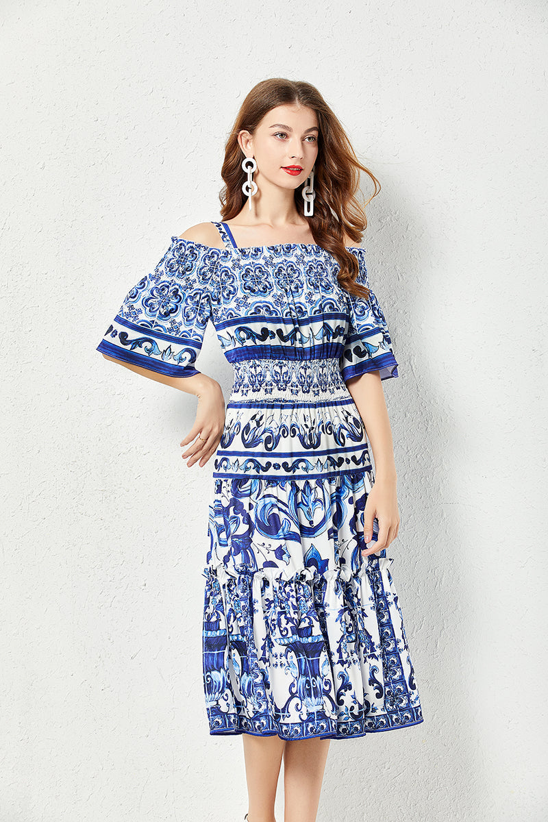A Printed Line Midi Dress