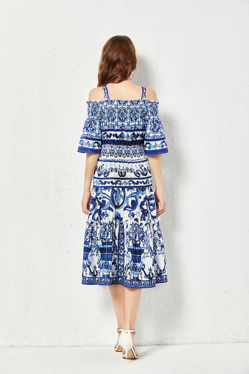 A Printed Line Midi Dress