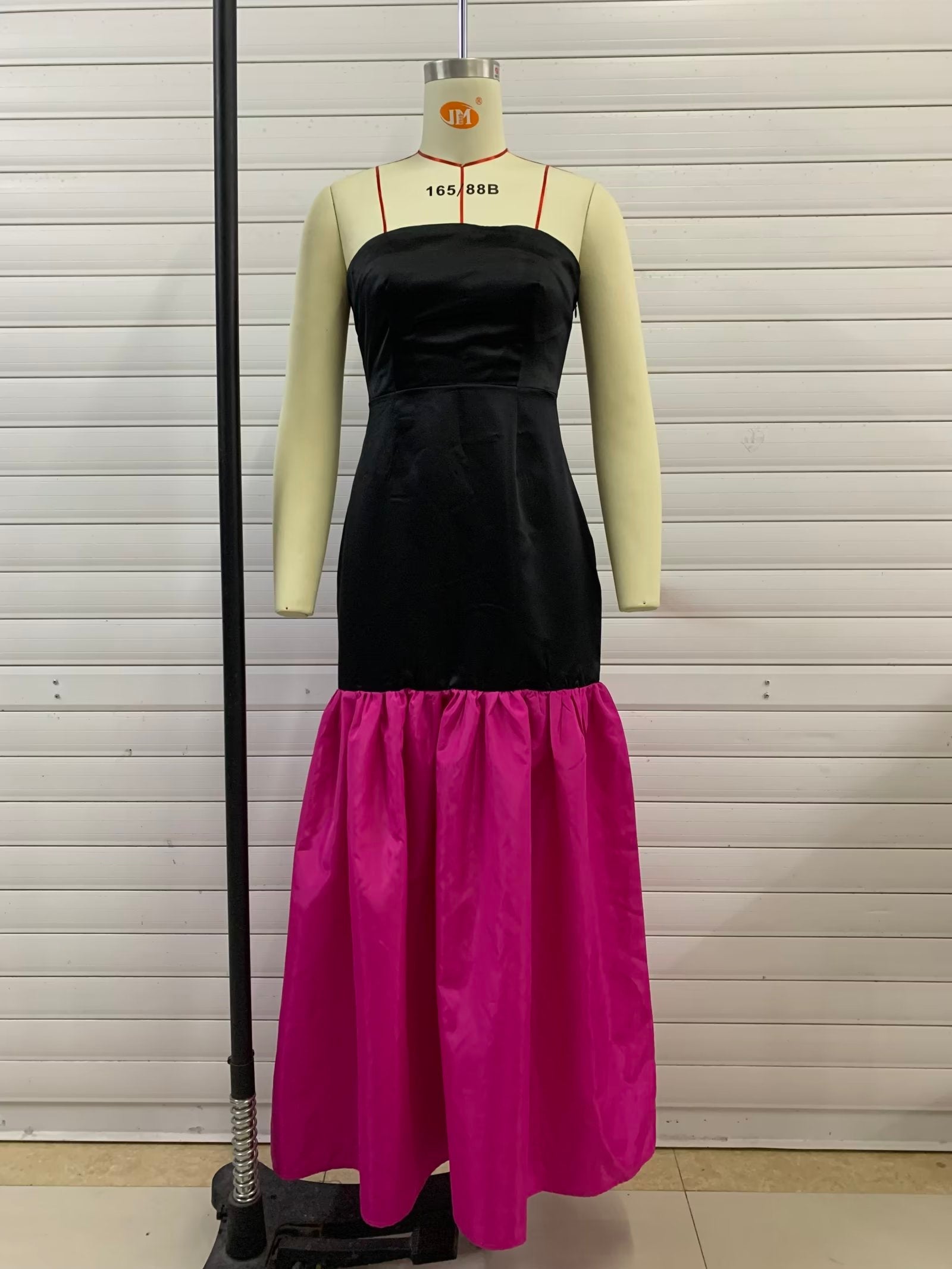 Autumn Winter Patchwork Maxi Dress Tube Top Contrast Color Maxi Dress