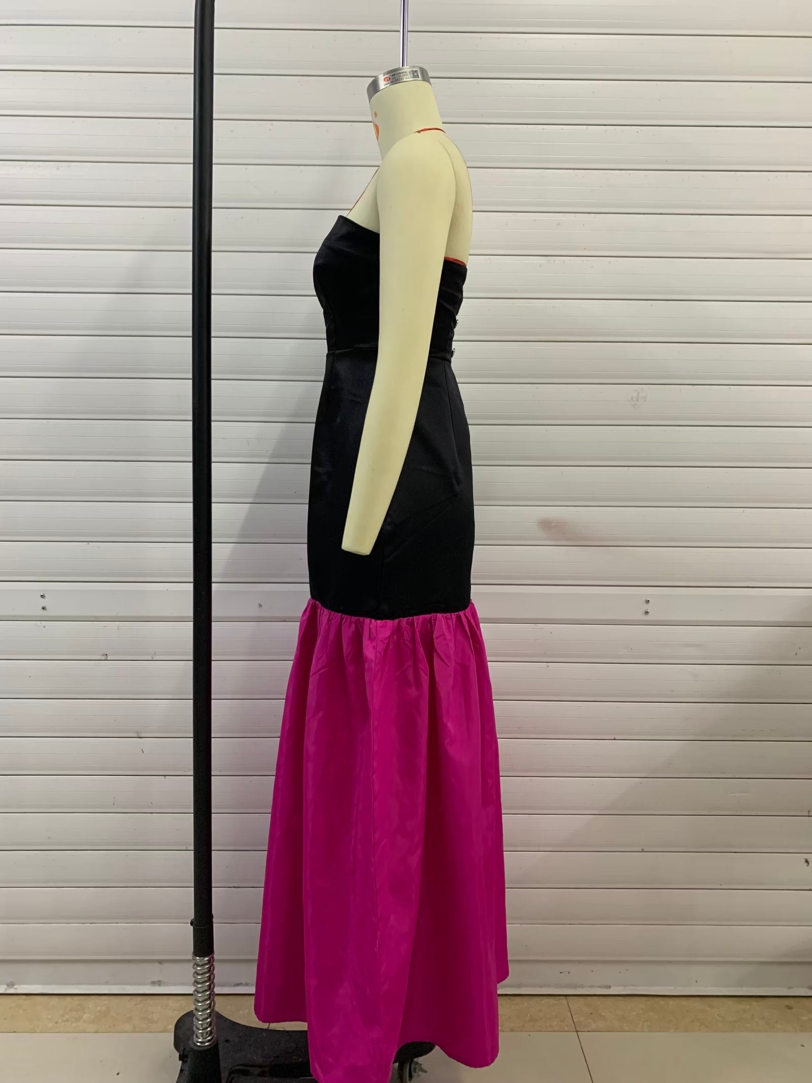 Autumn Winter Patchwork Maxi Dress Tube Top Contrast Color Maxi Dress