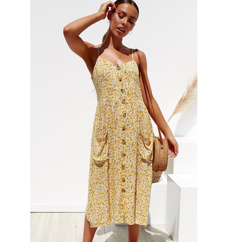 Printed Marcy Button Down Halter Dress