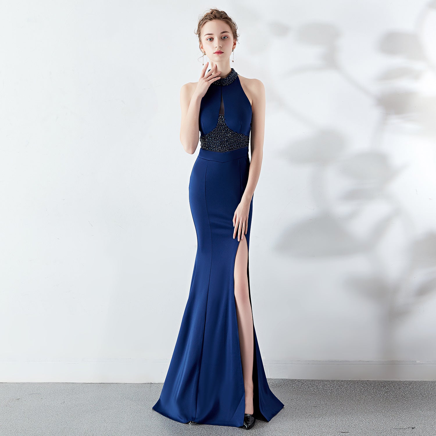 Autumn Extended Red Fishtail Halter Wedding Banquet Evening Dress Dress Formal Gown