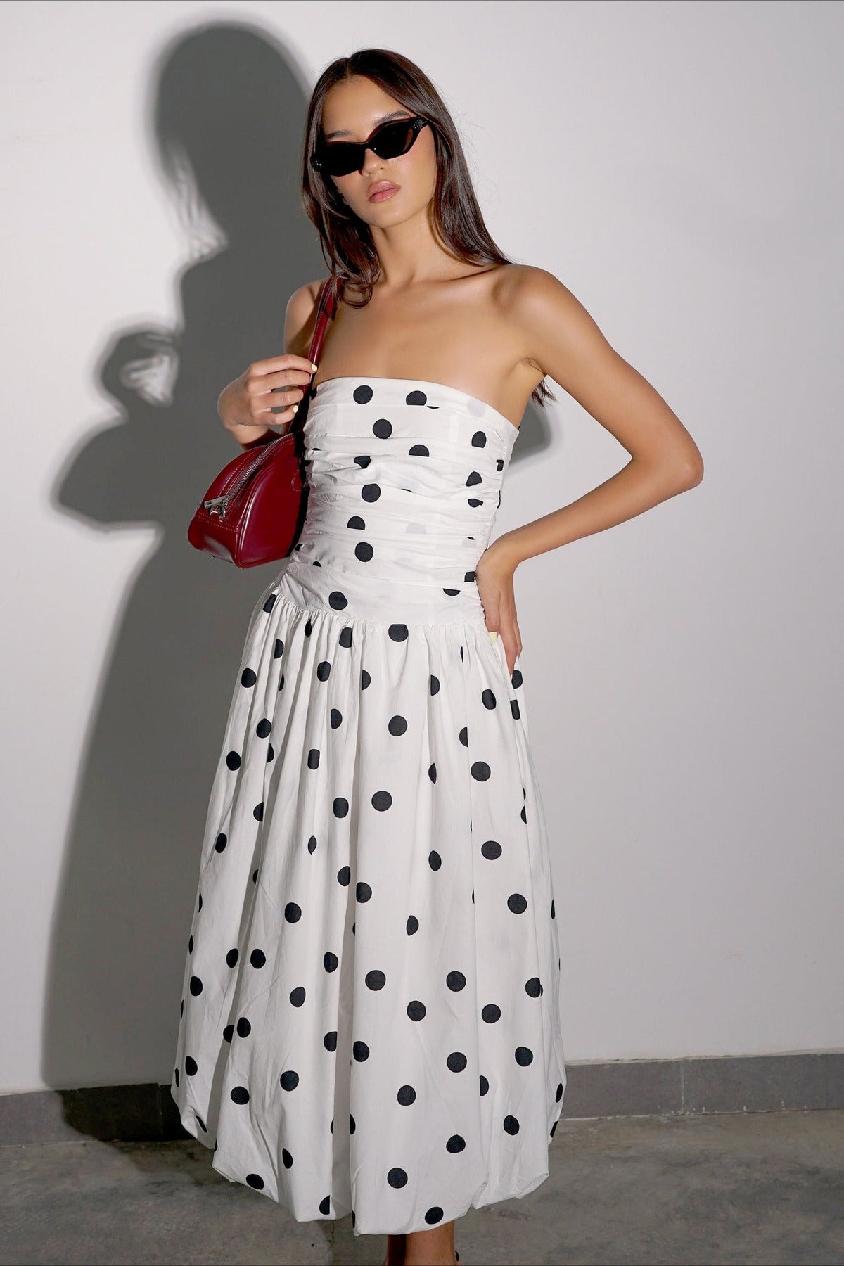 Dot Polka Strapless Bodycon Midi Dress