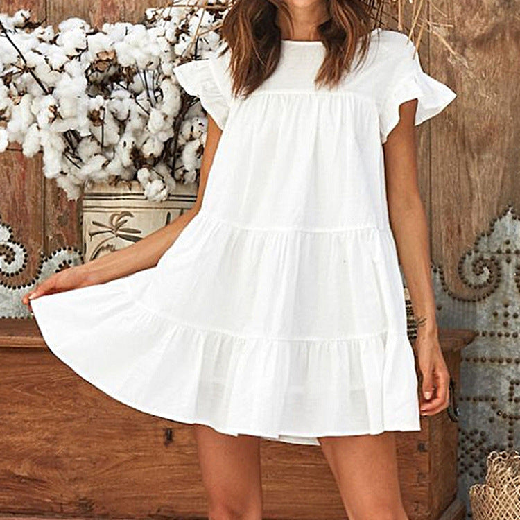 Tiered Solange Swiss Dot Lace Dress Off White