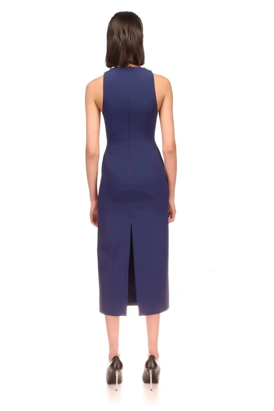 Summer Royal Blue V neck Bandage Maxi Dress Diamond Cross Design Polished Dress