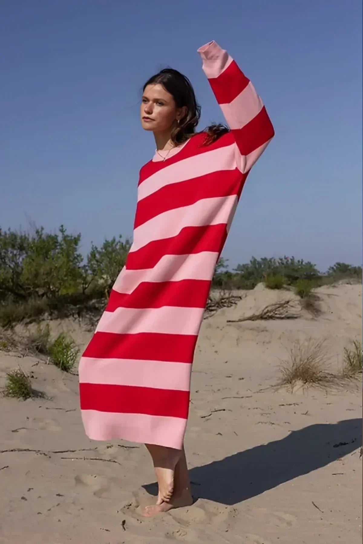 Julieta Exclusive Easygoing Striped Midi Dress Statement Occasion Edit