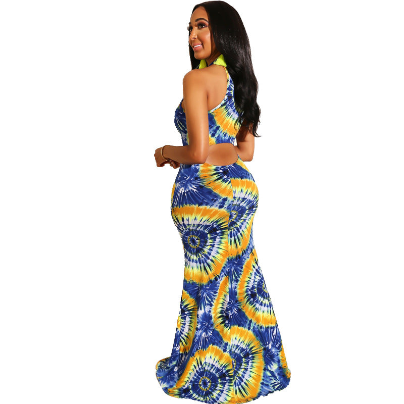 Women Clothing Dress Tie Dye Printed Chic Maxi Dress