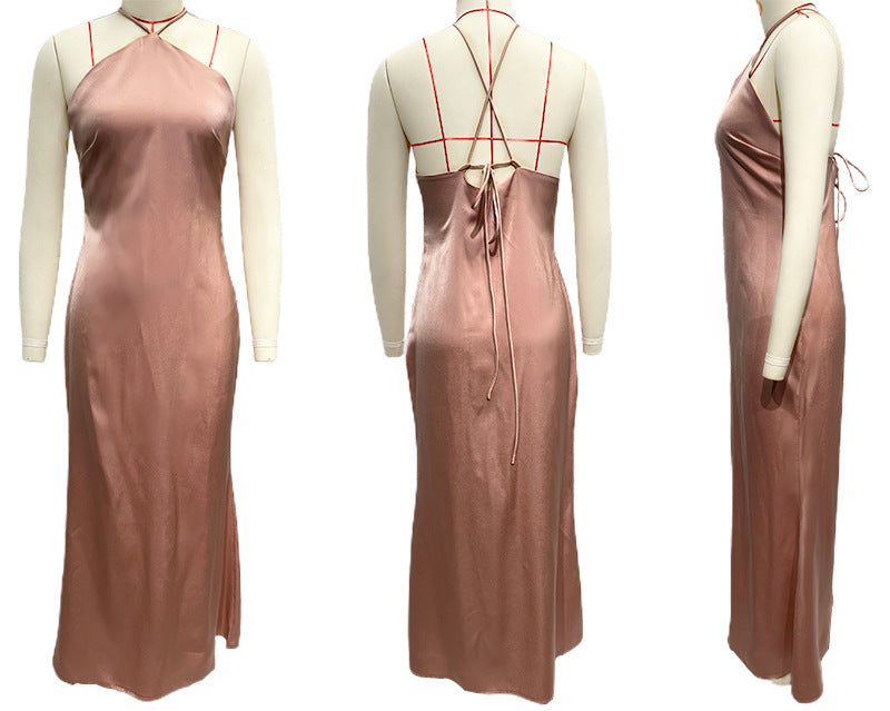 Color Solid Slim Fit Backless Halter Tight Dress