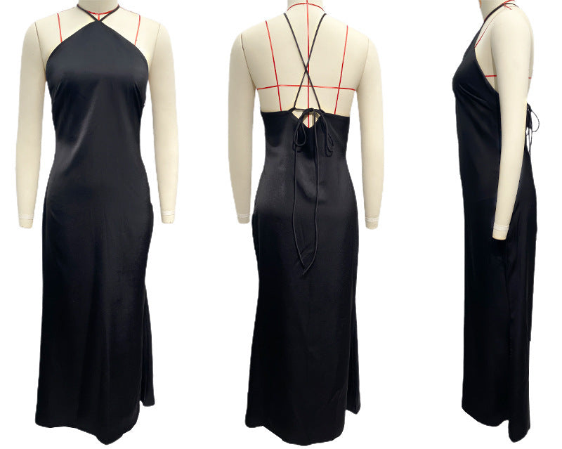 Color Solid Slim Fit Backless Halter Tight Dress