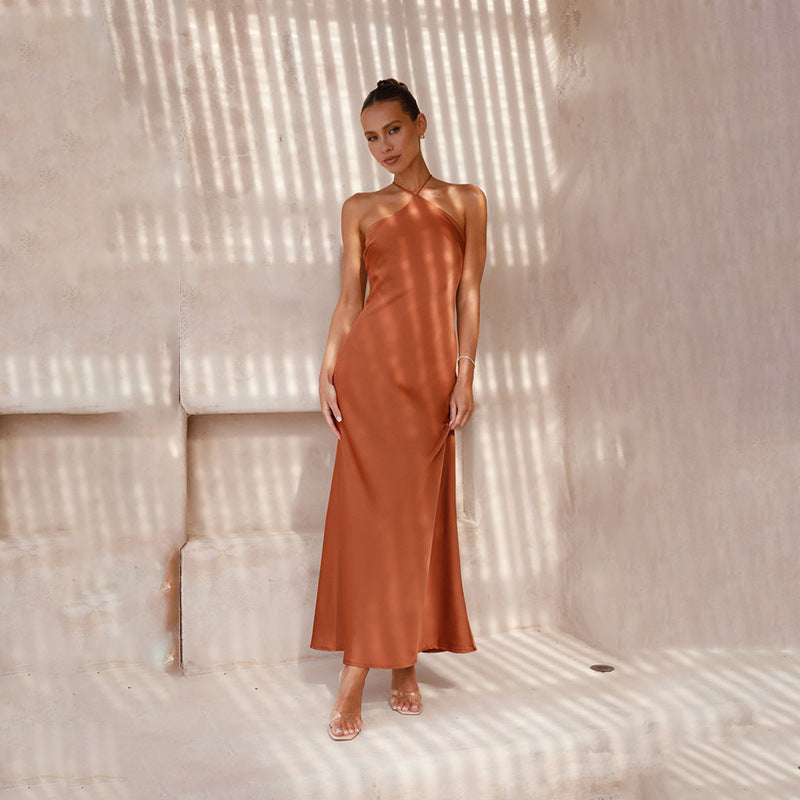 Color Solid Slim Fit Backless Halter Tight Dress