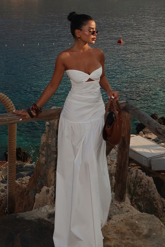 Alluring Hollow Strapless Maxi Vacation Dress