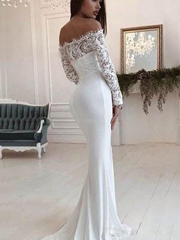 Autumn Women Clothing Off Shoulder Lace Extended Sleeve Dress Mop Wedding Dress