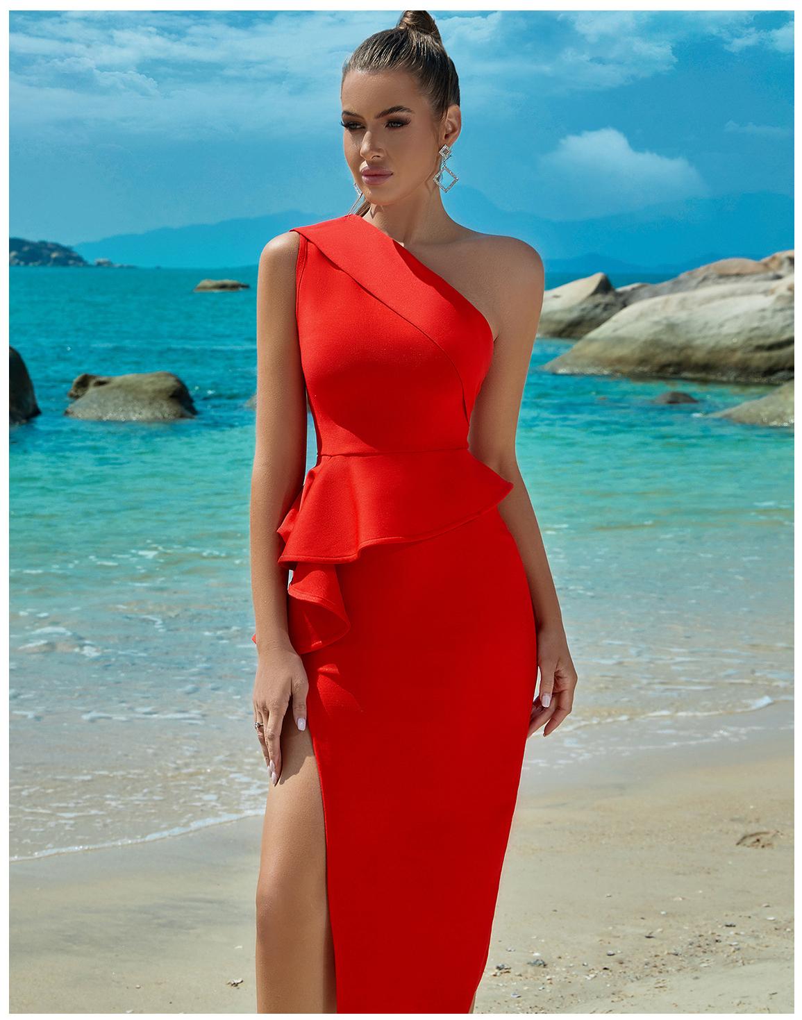 Dress Bandage Evening Dress Bandagedress Dress One Shoulder Ruffled Slit Party
