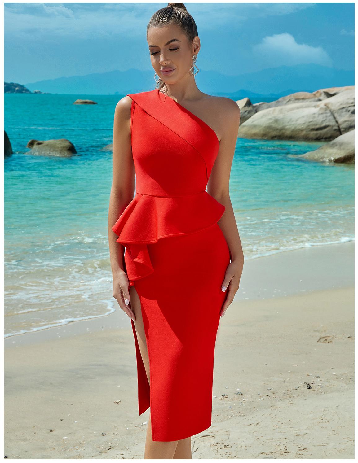 Dress Bandage Evening Dress Bandagedress Dress One Shoulder Ruffled Slit Party