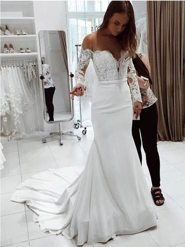 Autumn Women Clothing Off Shoulder Lace Extended Sleeve Dress Mop Wedding Dress
