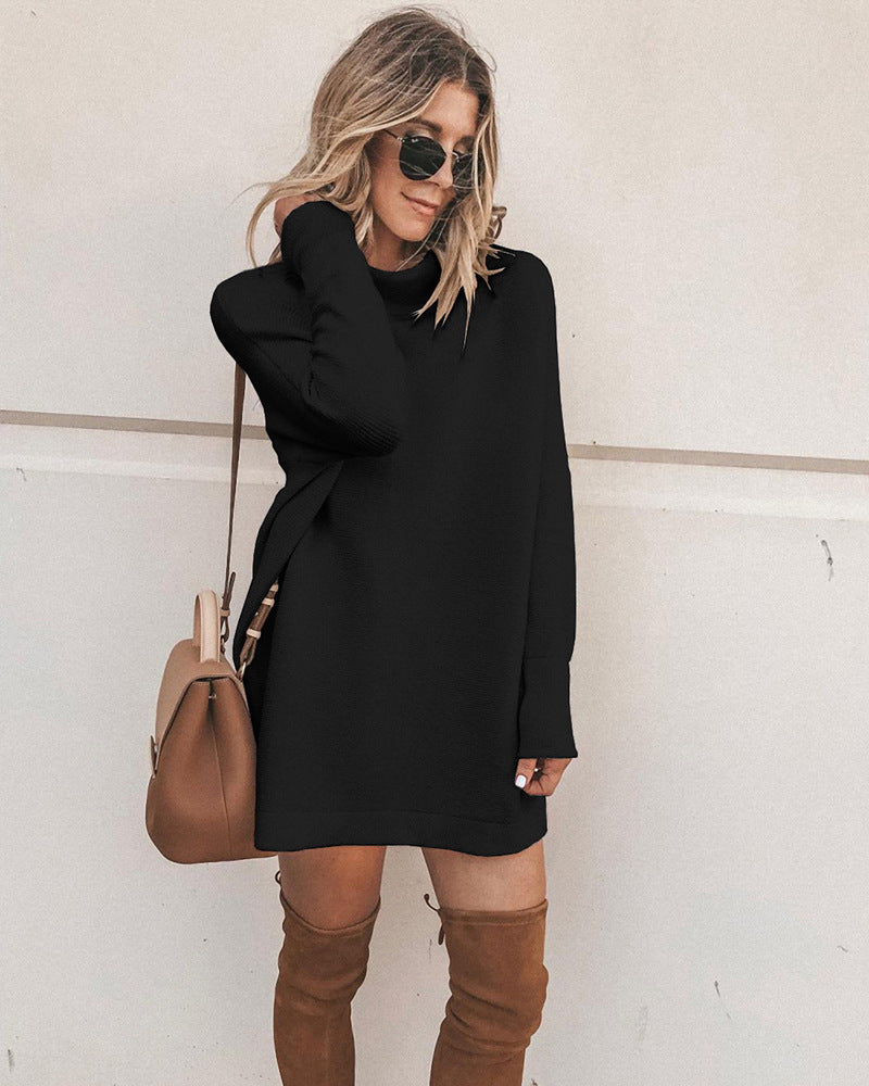 Mock Marcelle Neck Knit Dress Black