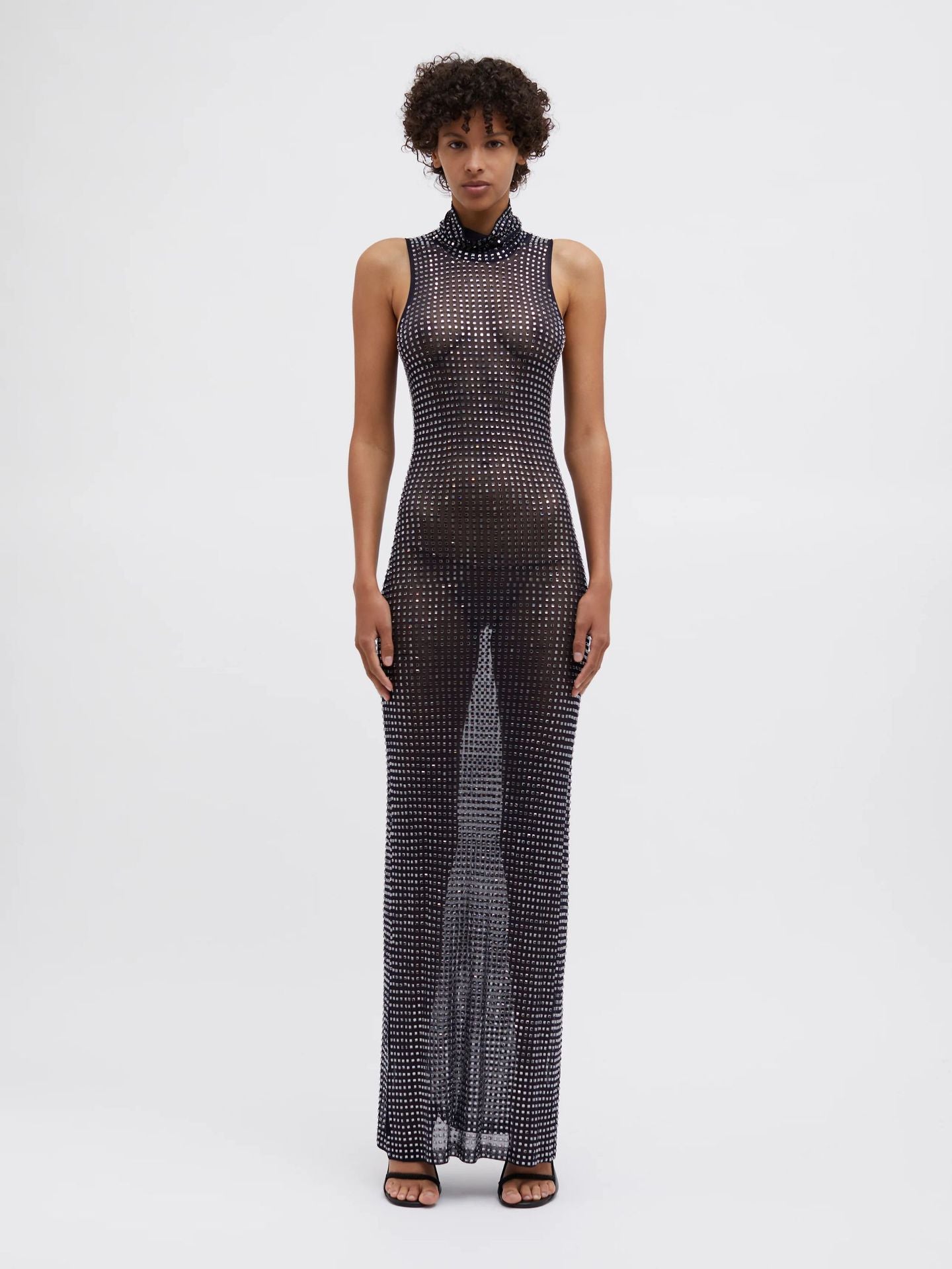 Summer Attractive Sheer Cutout Maxi Dress Mesh Rhinestone Sleeveless Maxi Dress Women