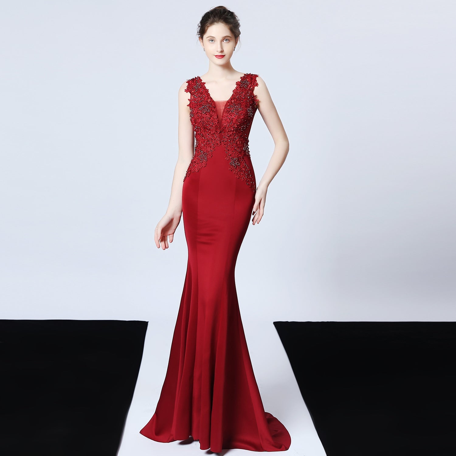 Wedding Handmade Applique Beaded Toast Clothing Bride Extended Appreciation Dinner Slim-Fit Fishtail Evening Dress Formal Gown