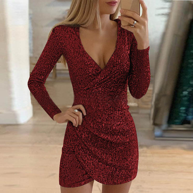 Sequin Entertainment Wrap Dress Burgundy FINAL