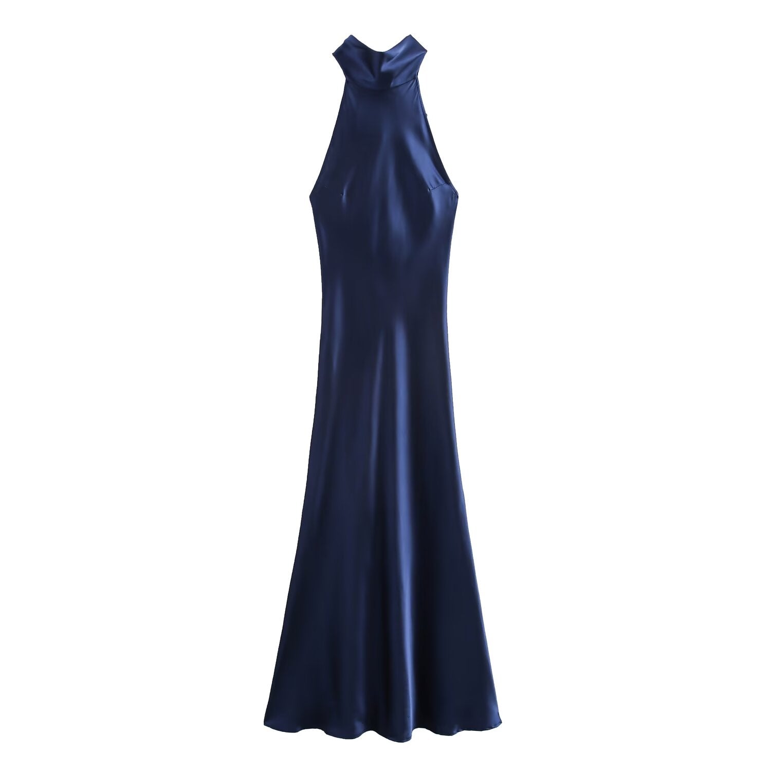Women Clothing Autumn Winter Hanging Collar Silk Satin Texture Maxi Dress