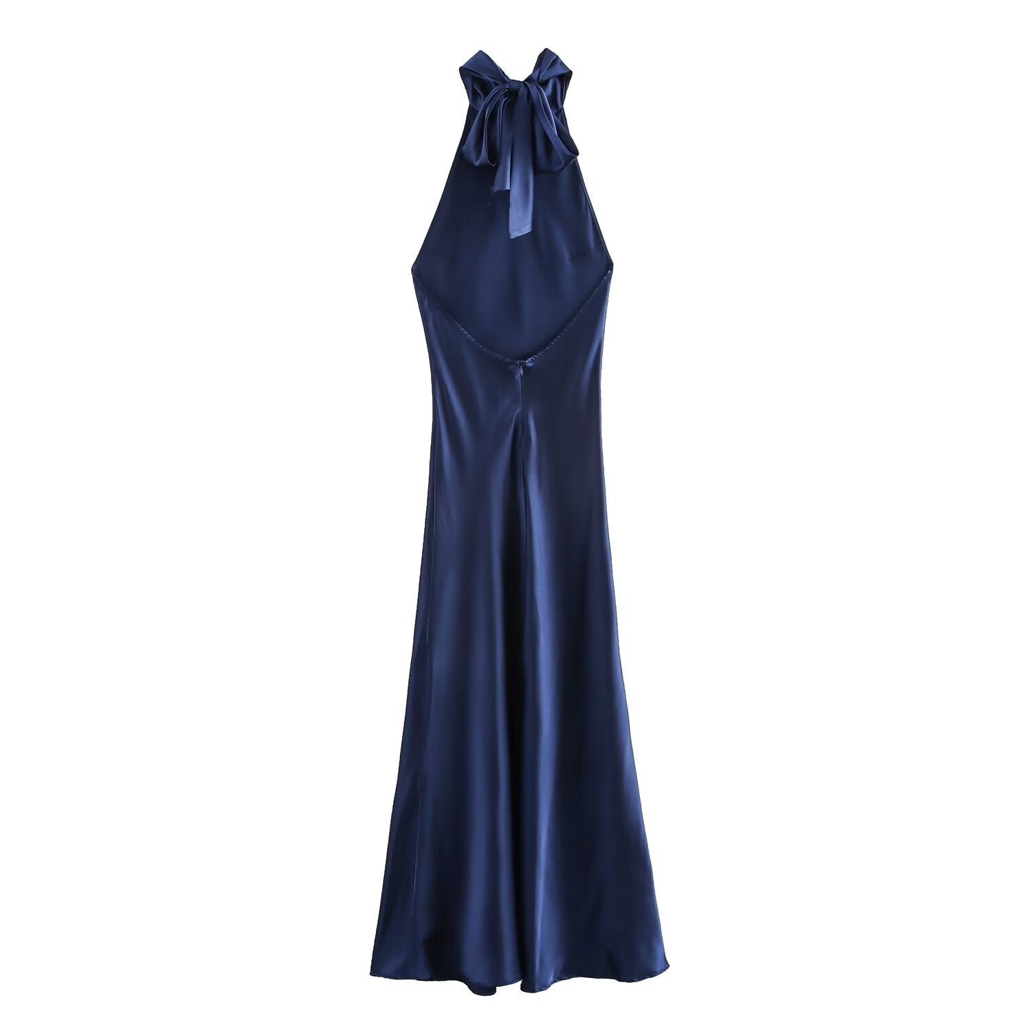 Women Clothing Autumn Winter Hanging Collar Silk Satin Texture Maxi Dress