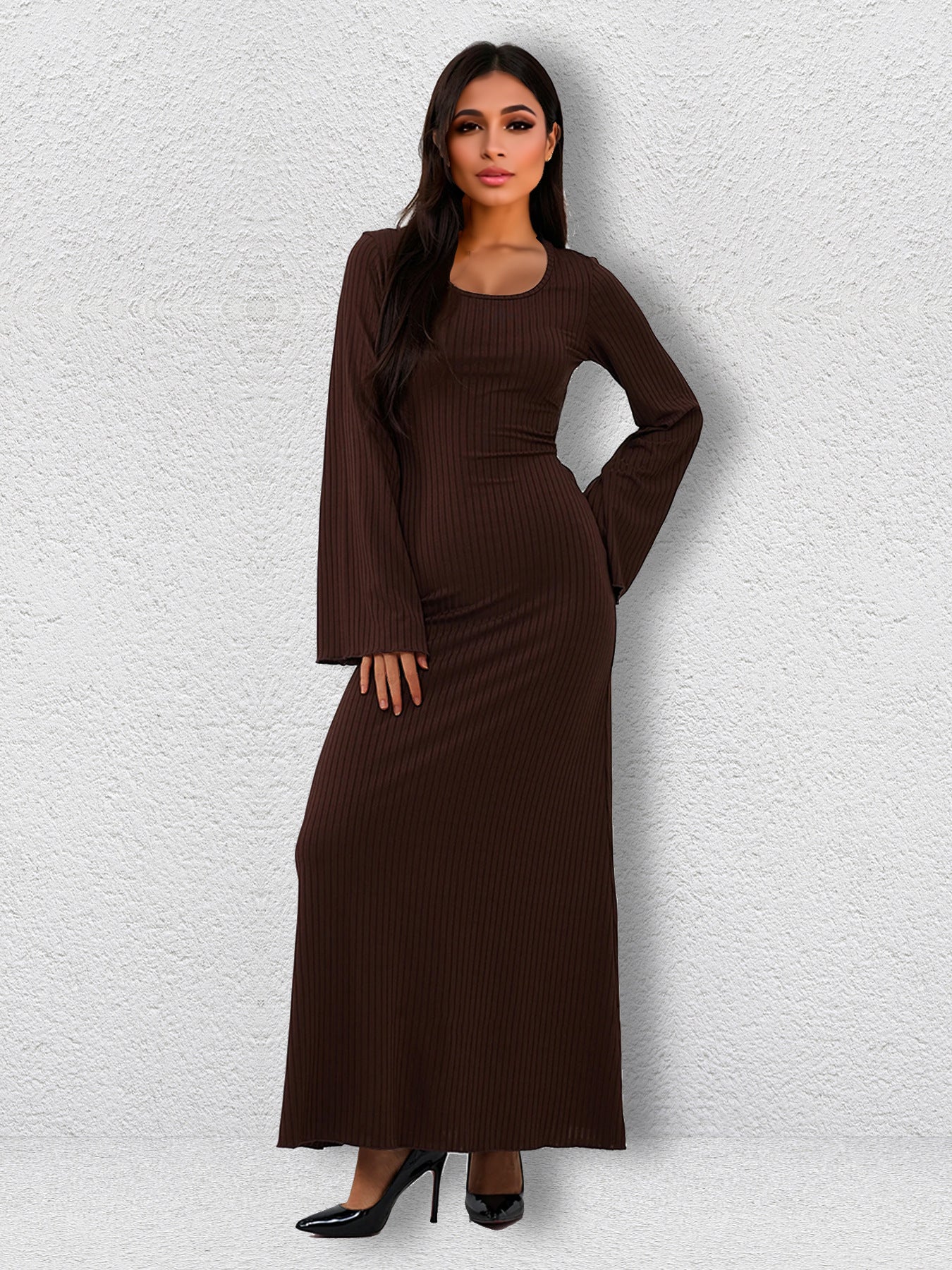 Big Bandage Pit Strip U Neck Long Sleeved Dress