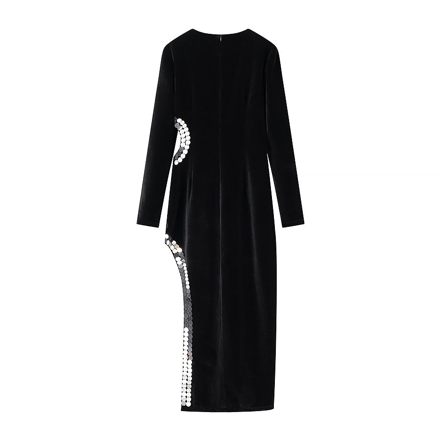 Winter Women Clothing Simple Attractive Cutout Slit Slim Fit Maxi Dress