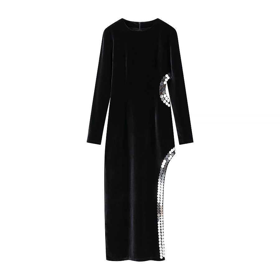 Winter Women Clothing Simple Attractive Cutout Slit Slim Fit Maxi Dress