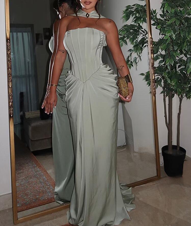 Women Clothing Classic Paint Halter Tube Top Maxi Dress