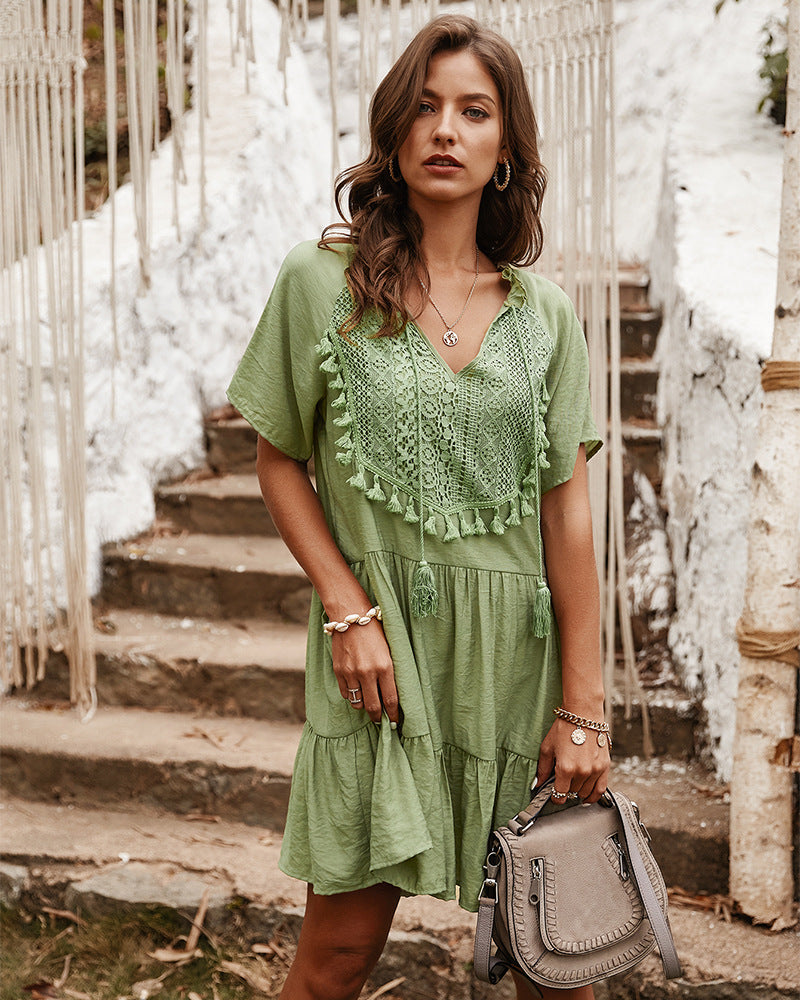 Karma Good Cotton Tiered Babydoll Tunic Sage