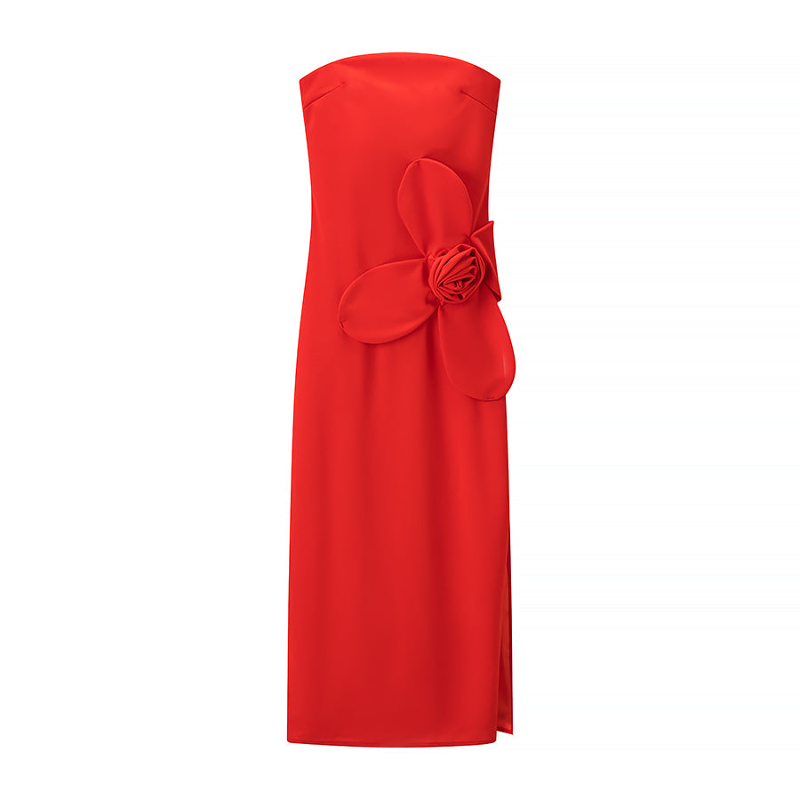 Women Clothing Autumn Sexy Three Dimensional Bloom Tube Top Split Dress Maxi Dress