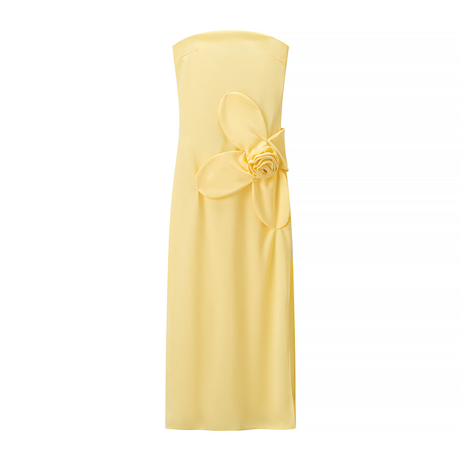 Women Clothing Autumn Sexy Three Dimensional Bloom Tube Top Split Dress Maxi Dress