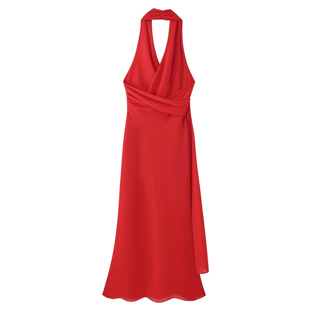 Women Clothing Slim Fit Red V neck Graceful Halter Maxi Dress
