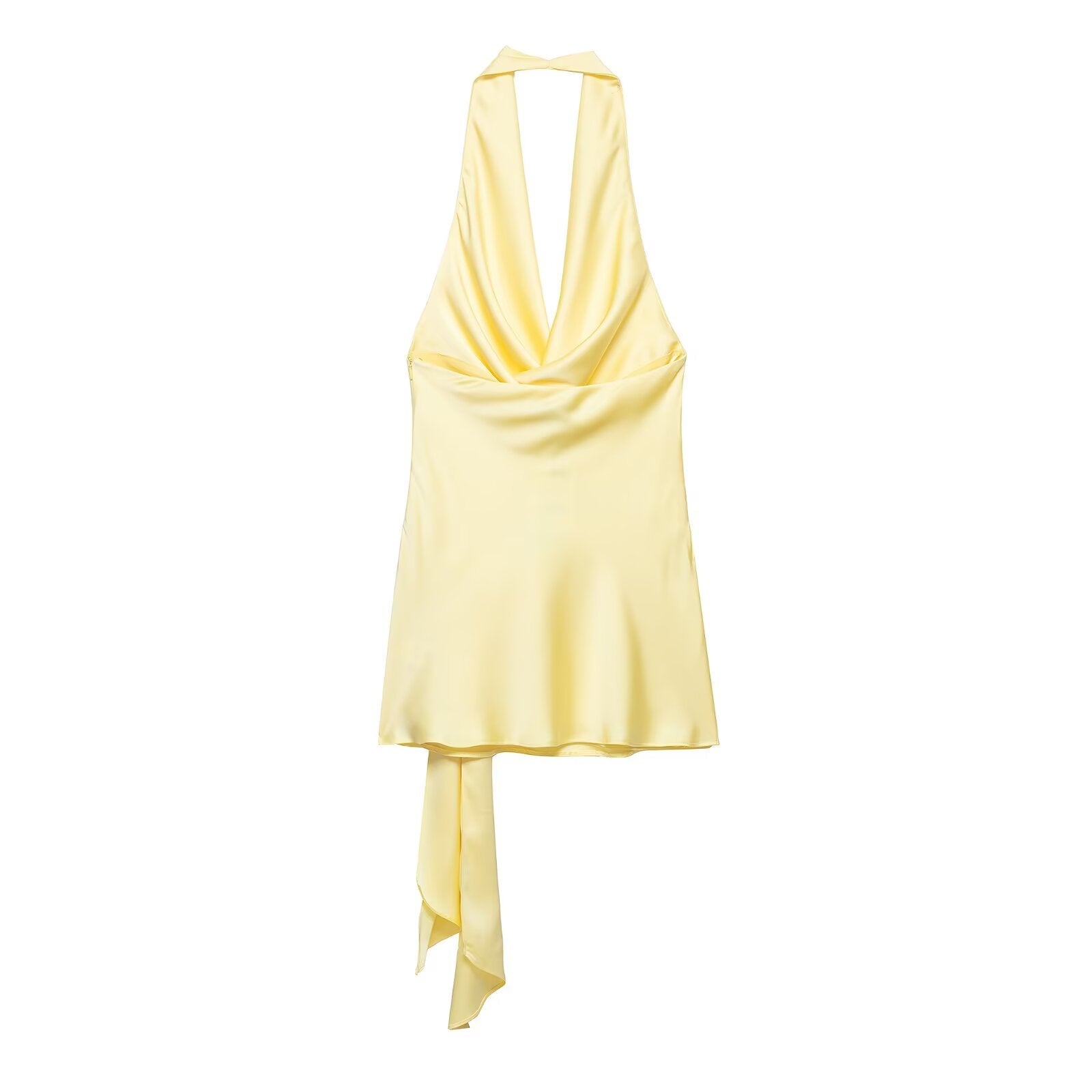 Clothing Women Halter with Belt Silk Satin Texture Mini Dress