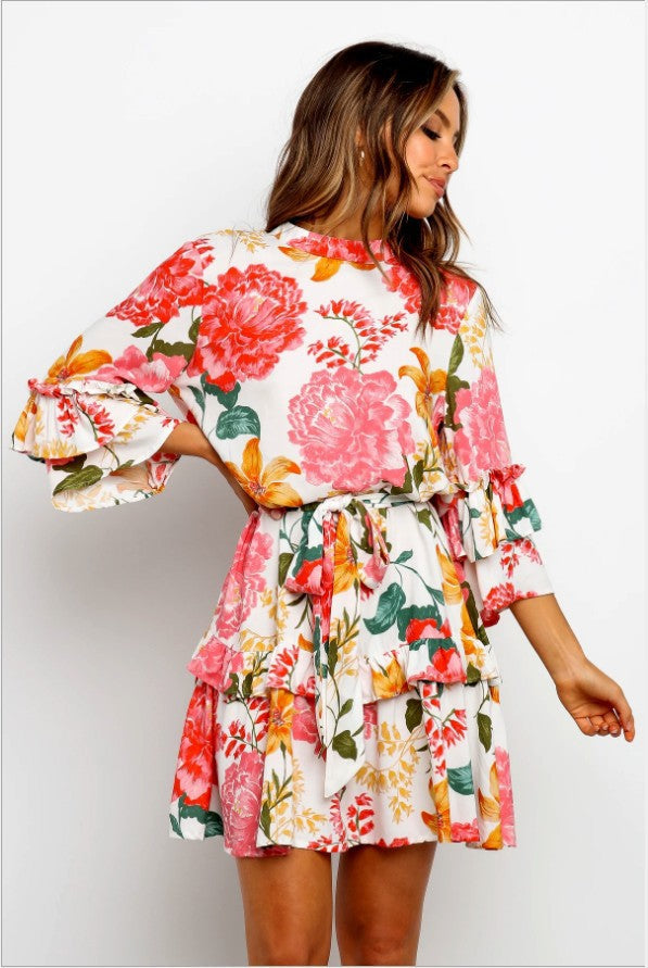 Once And Bloom Satin Rope Tie Ruffle Dress