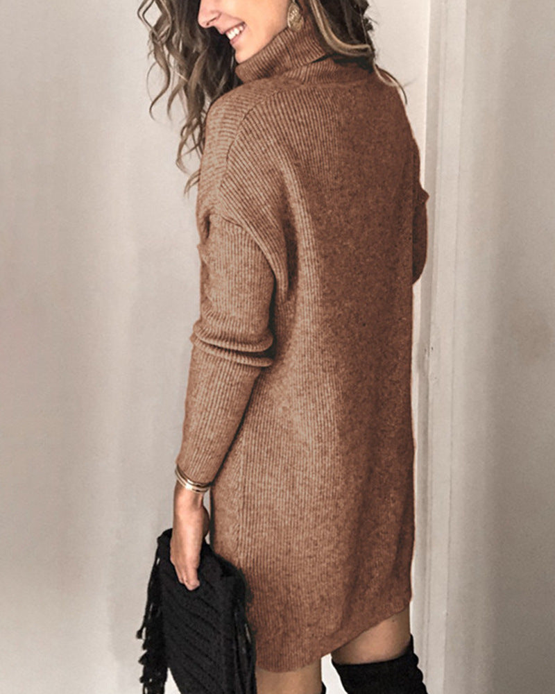 Turtleneck Kannon Sweater Dress Camel FINAL