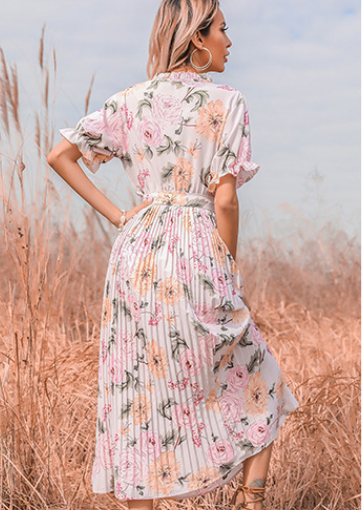 Dina Textured Botanical Ruffle Tiered Midi Dress