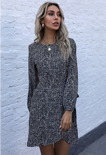 Printed Keeper Tie Dress Black