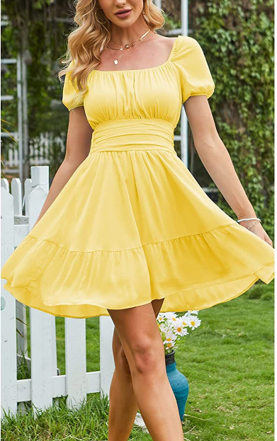 Linen Leroy Blend Puff Sleeve Babydoll Dress Yellow
