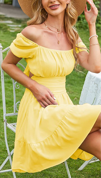 Linen Leroy Blend Puff Sleeve Babydoll Dress Yellow