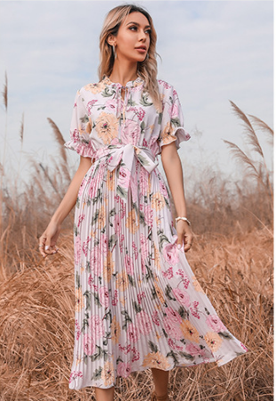 PREORDER Quiet Escape Bloom Pleated Midi Dress Ivory