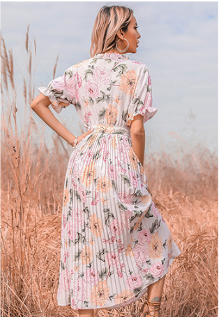 PREORDER Quiet Escape Bloom Pleated Midi Dress Ivory
