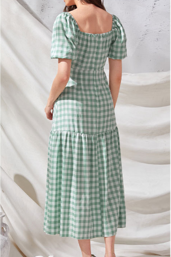Puff Rye Sleeve Gingham Midi Dress Hunter Green