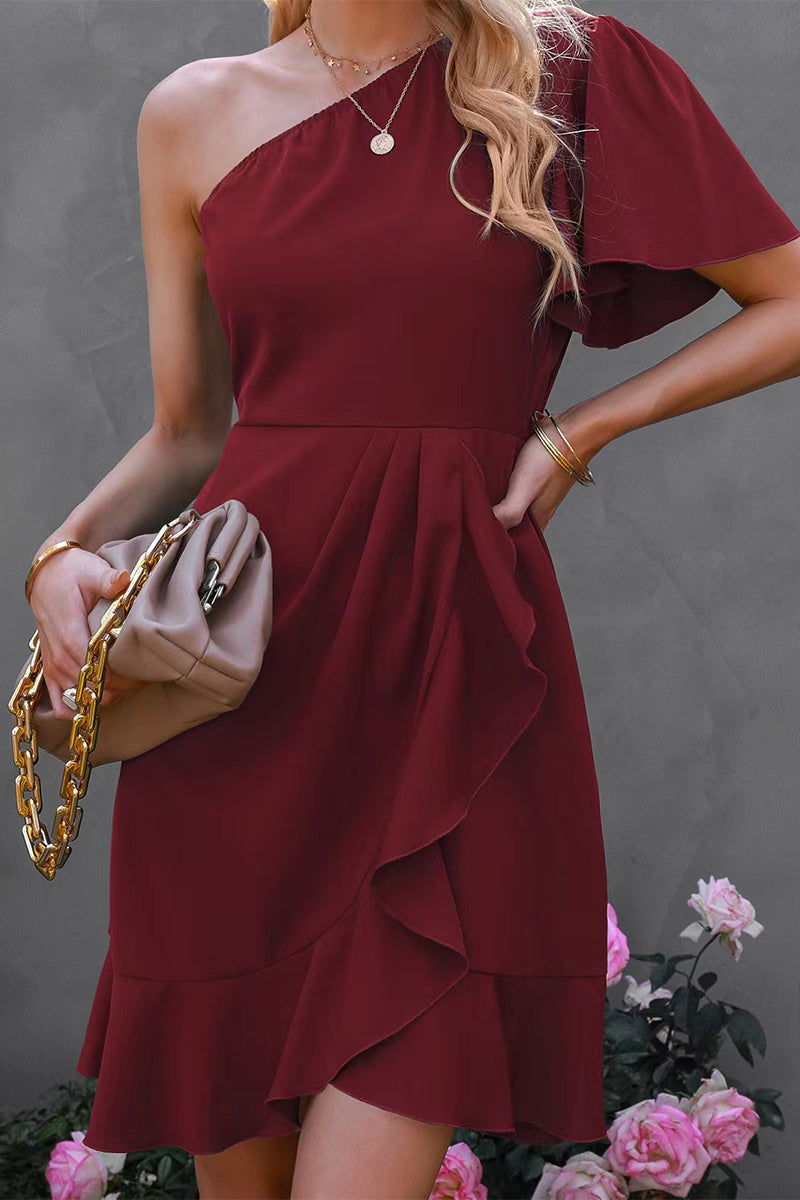 Statement Giovanna One Sleeve Mini Dress with Ruffle Elevated Occasion Wear
