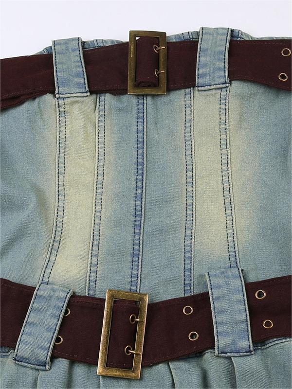 Denim Strapless Mini Dress with Belt
