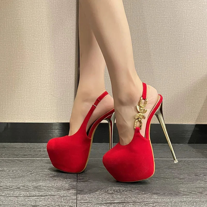 Stylish 16CM Thin High Heel Women���s Banquet Prom Waterproof Bow Metal Buckle High Heel
